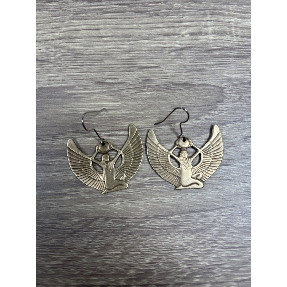 EGYPTIAN REVIVAL Brass Gold Tone Earrings From Estate Fashion Jewelry